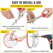 VEVOR Kit de cortador de sierra perforadora ajustable, 1-5/8" a 11-13 /16" (40-300 mm), sierra perforadora empotrada con protector contra el polvo de PC, dos brocas piloto reemplazables, para luces empotradas, altavoces de techo, orificios de ventilación
