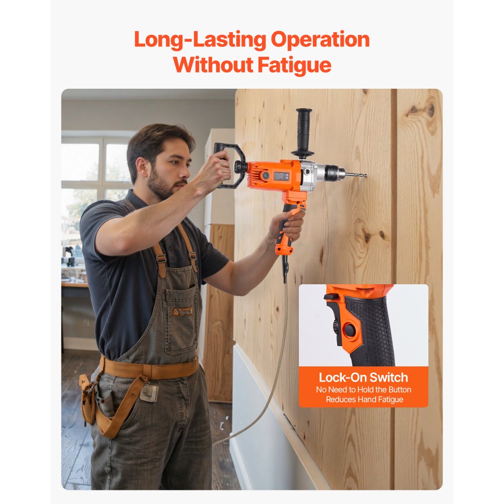 Taladro mezclador VEVOR, juego de taladro mezclador eléctrico con cable de 5/8 pulgadas, 0-750 RPM, 5,63 A, taladro mezclador con mango en D para taladrar y mezclar, mezcladores de cemento portátiles para forraje, pintura y cemento.