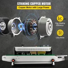VEVOR Selladora de Bolsas Sellador de Banda Continua 6-15 mm del Ancho del Sello Máquina de Sellado Continuo 0-24 m / min Sellador Sutomático