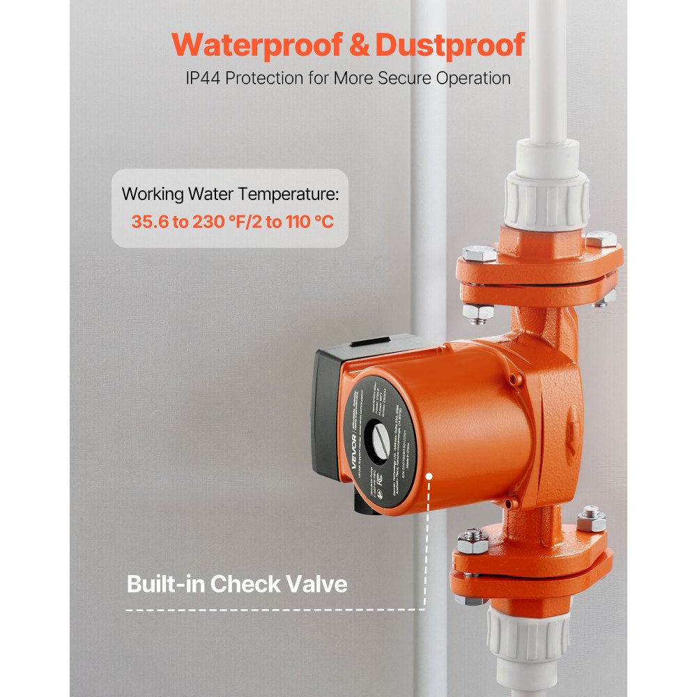 Bomba de circulación de hierro fundido VEVOR F-007-F5-71FC, 23 GPM, CA 120 V, 16 pies (4,8 m), conexión de brida de 1 pulgada, ajuste de 3 velocidades, funcionamiento silencioso, para sistemas de calefacción residenciales.