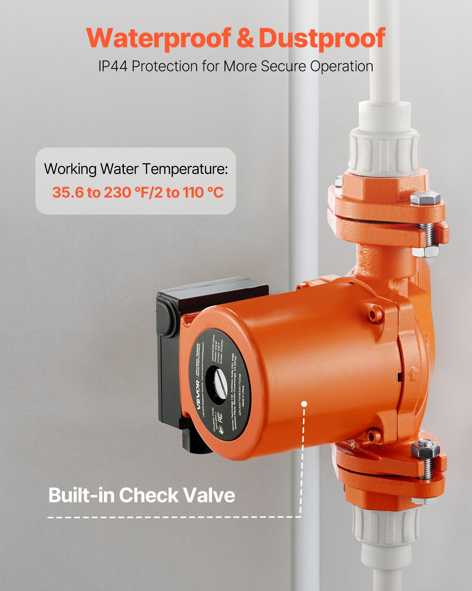 Bomba de circulación de hierro fundido VEVOR 0011-BF4-J, 33 GPM, CA 120 V, 33 pies (10 m), conexión de brida de 1-1/4", ajuste de 3 velocidades, funcionamiento silencioso, para sistemas de calefacción residenciales.