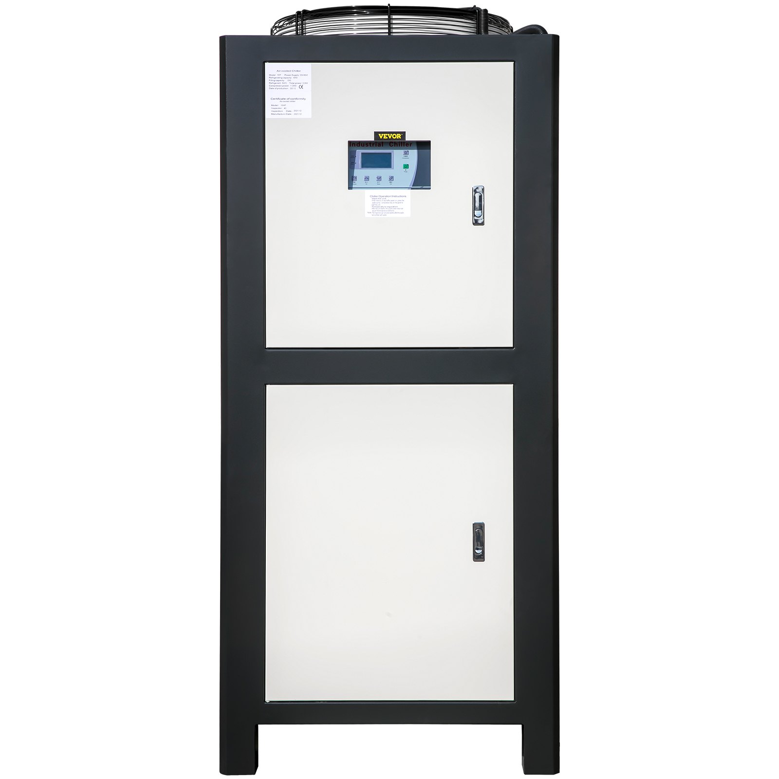 Enfriador de agua VEVOR de 15 toneladas, enfriador industrial de 15 hp, enfriador de agua refrigerado por aire, condensador con aletas, con control por microcomputadora, tanque de agua de acero inoxidable.