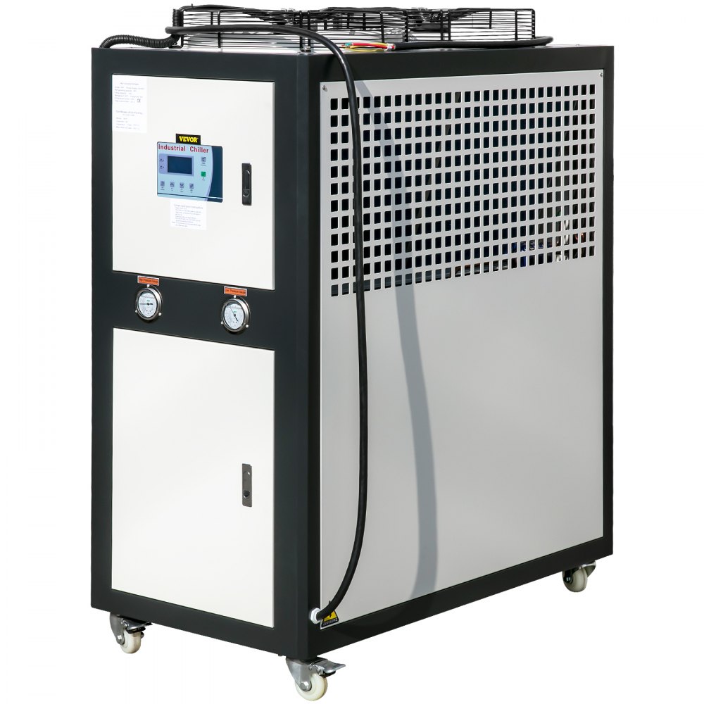 Enfriador de agua VEVOR de 6 toneladas de capacidad, enfriador industrial de 6 HP, enfriador de agua refrigerado por aire, condensador con aletas, con control por microcomputadora, tanque de agua de acero inoxidable.