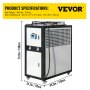 Enfriador de agua VEVOR de 6 toneladas de capacidad, enfriador industrial de 6 HP, enfriador de agua refrigerado por aire, condensador con aletas, con control por microcomputadora, tanque de agua de acero inoxidable.