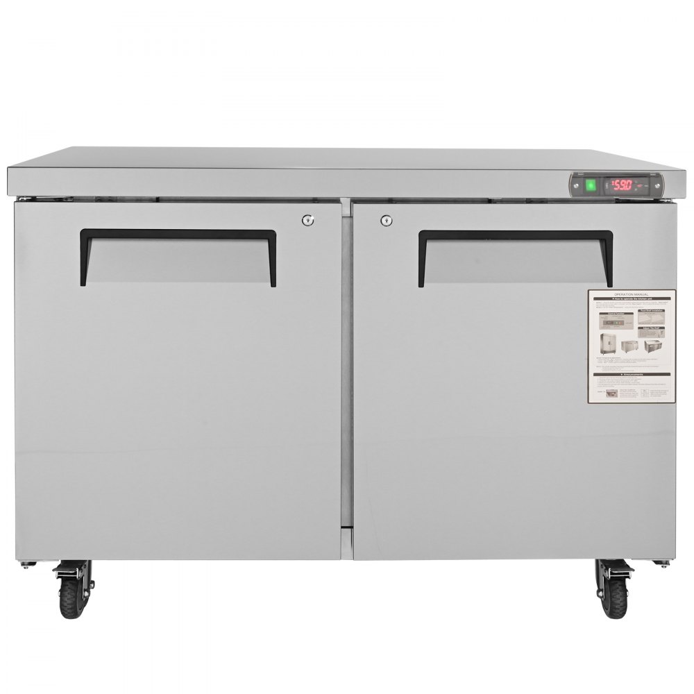 VEVOR Refrigerador comercial, refrigerador bajo encimera de 48 pulgadas, estación de preparación de alimentos refrigerada de acero inoxidable de 12.85 pies cúbicos de espesor, refrigerador de encimera
