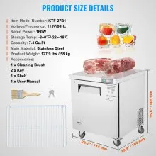 Refrigerador comercial congelado VEVOR de 28", mesa de preparación de sándwiches y ensaladas, 7,4 pies cúbicos