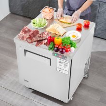 Refrigerador comercial congelado VEVOR de 28", mesa de preparación de sándwiches y ensaladas, 7,4 pies cúbicos