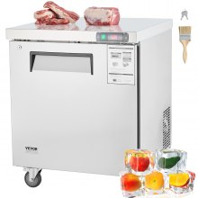 Refrigerador comercial congelado VEVOR de 28", mesa de preparación de sándwiches y ensaladas, 7,4 pies cúbicos