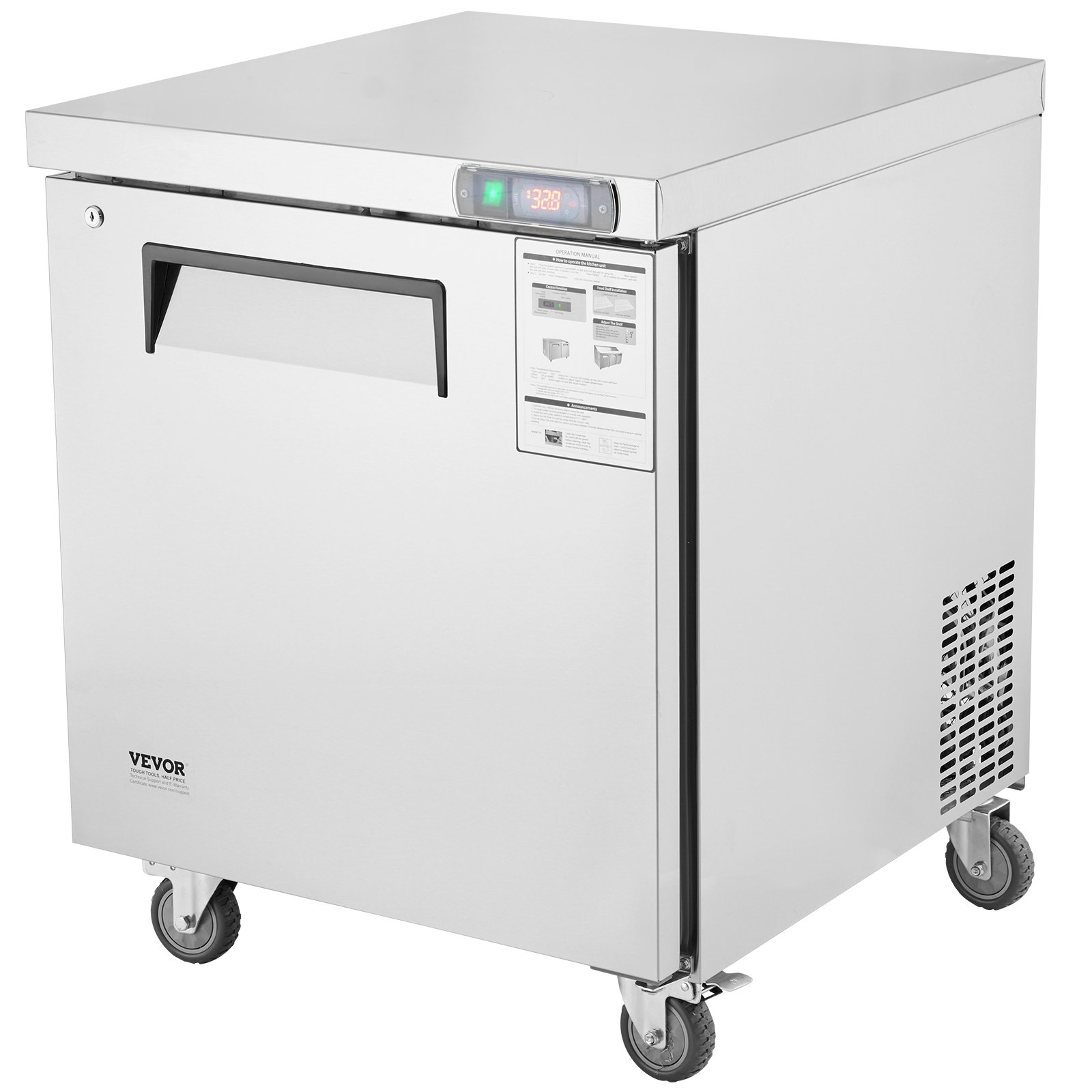 Refrigerador comercial VEVOR de 71 cm para preparar sándwiches y ensaladas, estación de preparación de alimentos refrigerada de acero inoxidable de 2,2 m³ con 1 puerta, refrigerador antiescarcha con cerradura para restaurantes y bares.
