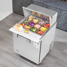 Refrigerador comercial VEVOR de 28" con mesa de preparación para sándwiches y ensaladas, 1 puerta con 12 bandejas