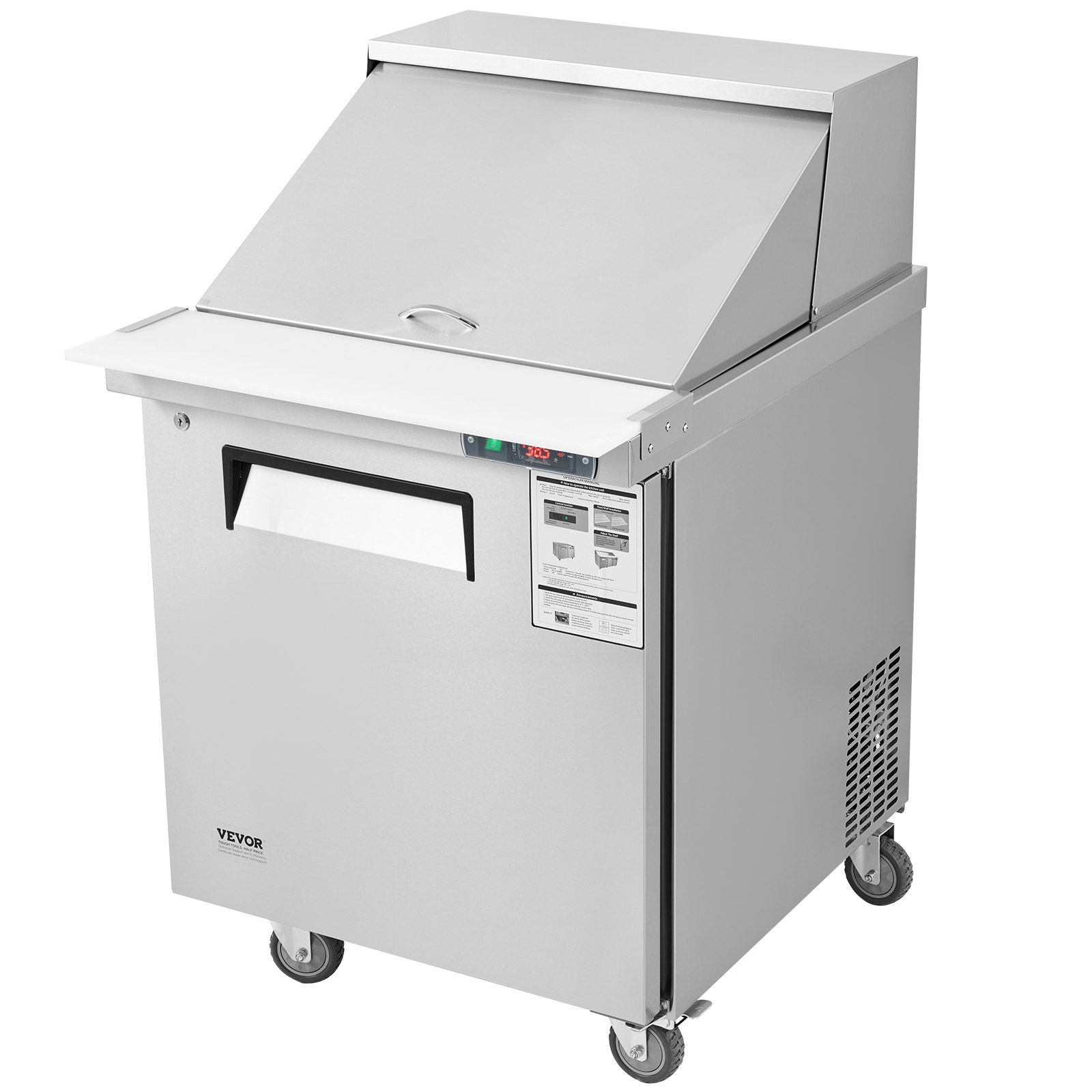 Mesa de preparación de sándwiches y ensaladas VEVOR de 71 cm (28"), refrigerador comercial de acero inoxidable de 7.4 pies cúbicos con 12 bandejas, tabla de cortar y refrigerador antiescarcha con cerradura para restaurantes.