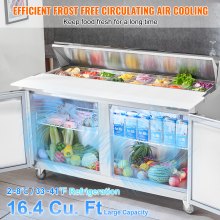 Refrigerador comercial VEVOR de 60 pulgadas con mesa de preparación para sándwiches y ensaladas, 2 puertas con 16 bandejas