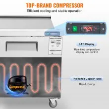 Refrigerador comercial VEVOR de 60 pulgadas con mesa de preparación para sándwiches y ensaladas, 2 puertas con 16 bandejas