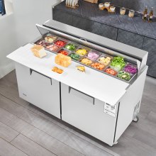 Refrigerador comercial VEVOR de 60 pulgadas con mesa de preparación para sándwiches y ensaladas, 2 puertas con 16 bandejas