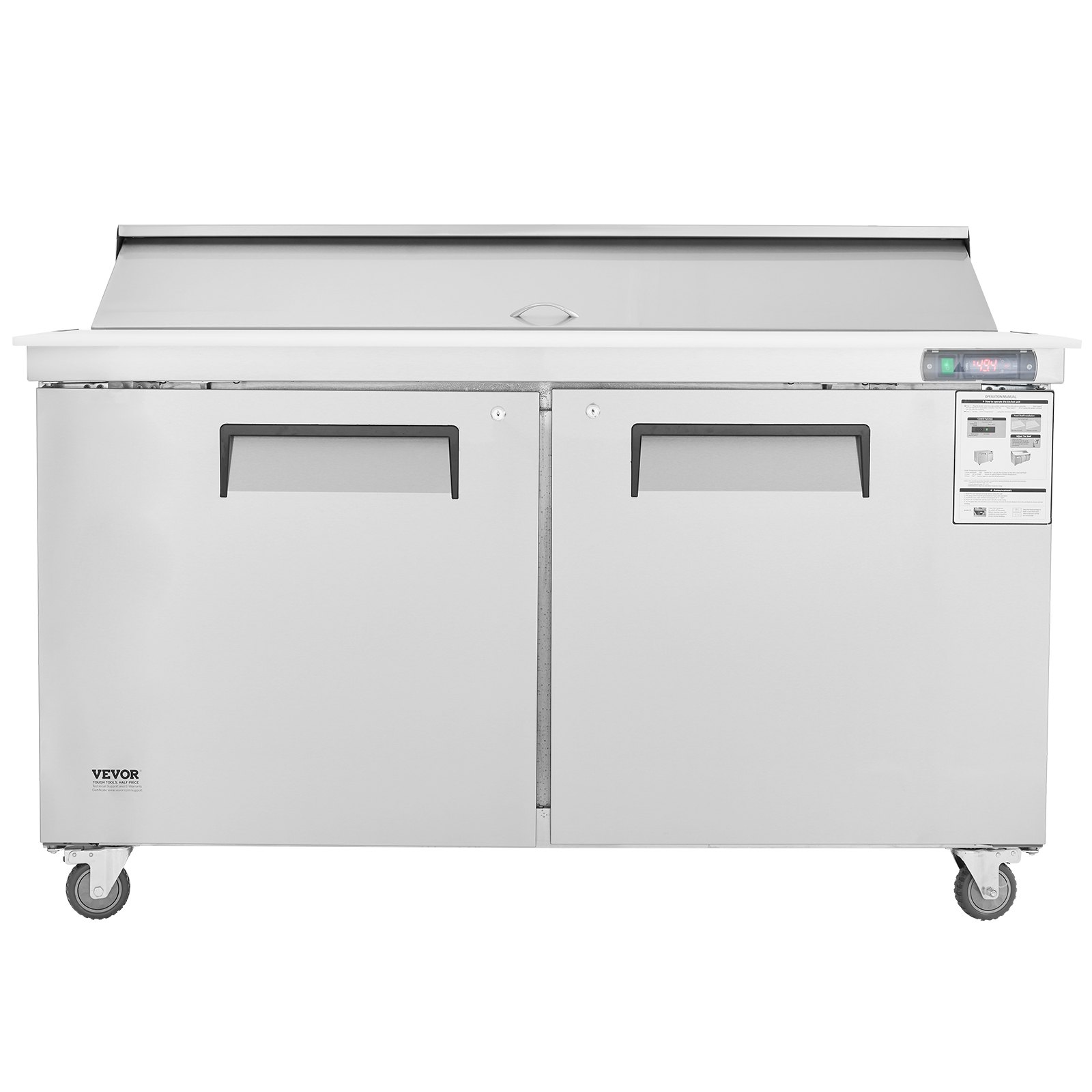 Refrigerador comercial VEVOR de 60 pulgadas para preparar sándwiches y ensaladas, estación de preparación de alimentos refrigerada de acero inoxidable de 16.4 pies cúbicos con 16 bandejas, tabla de cortar, refrigerador antiescarcha con cerradura para restaurante