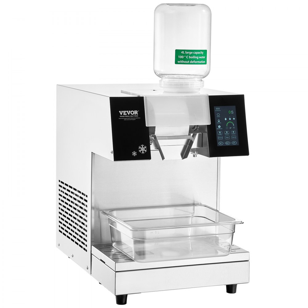 Máquina de hielo comercial VEVOR, 237 kg/24 h, máquina de hielo en copos de nieve, máquina de raspado de hielo de acero inoxidable, máquina eléctrica para hacer conos de nieve, sistema de refrigeración por aire para una rápida disipación del calor, para panaderías y cafeterías.