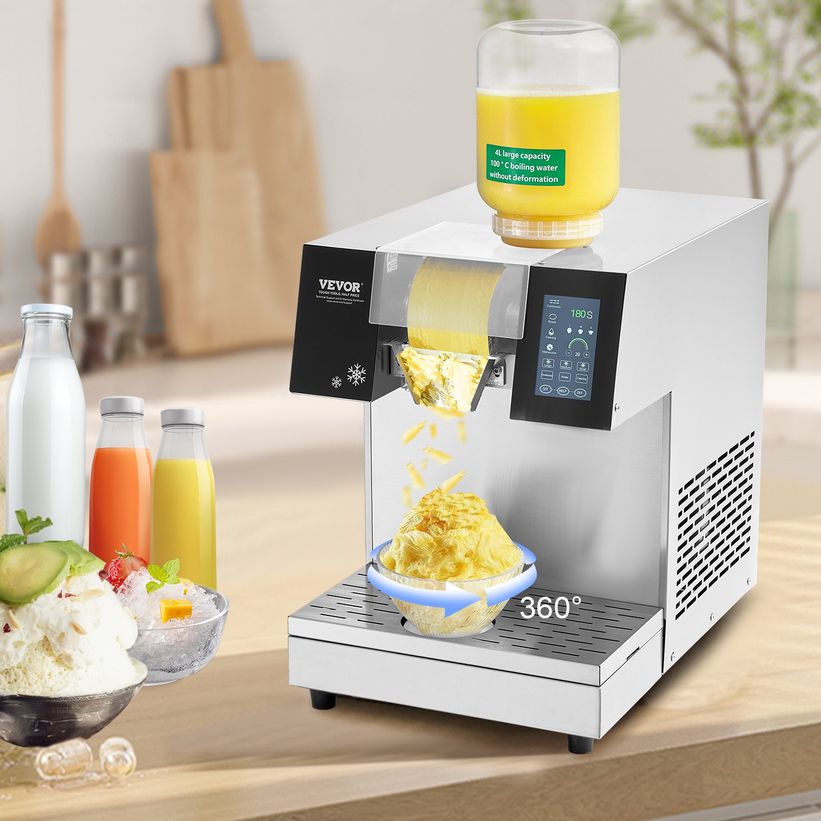 Máquina de hielo comercial VEVOR, 237 kg/24 h, máquina de hielo en copos de nieve, máquina de raspado de hielo de acero inoxidable, máquina eléctrica para hacer conos de nieve, sistema de refrigeración por aire para una rápida disipación del calor, para panaderías y cafeterías.