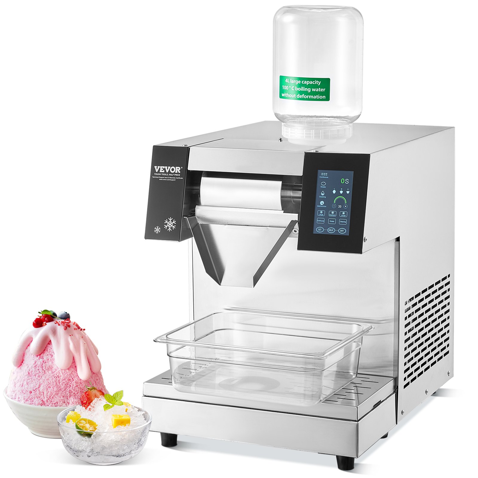 Máquina de hielo comercial VEVOR, 250 kg/24 h, máquina de hielo en forma de copo de nieve, máquina de raspado de hielo de acero inoxidable, máquina eléctrica para hacer conos de nieve, sistema de refrigeración por aire para una rápida disipación del calor, para panaderías y cafeterías.
