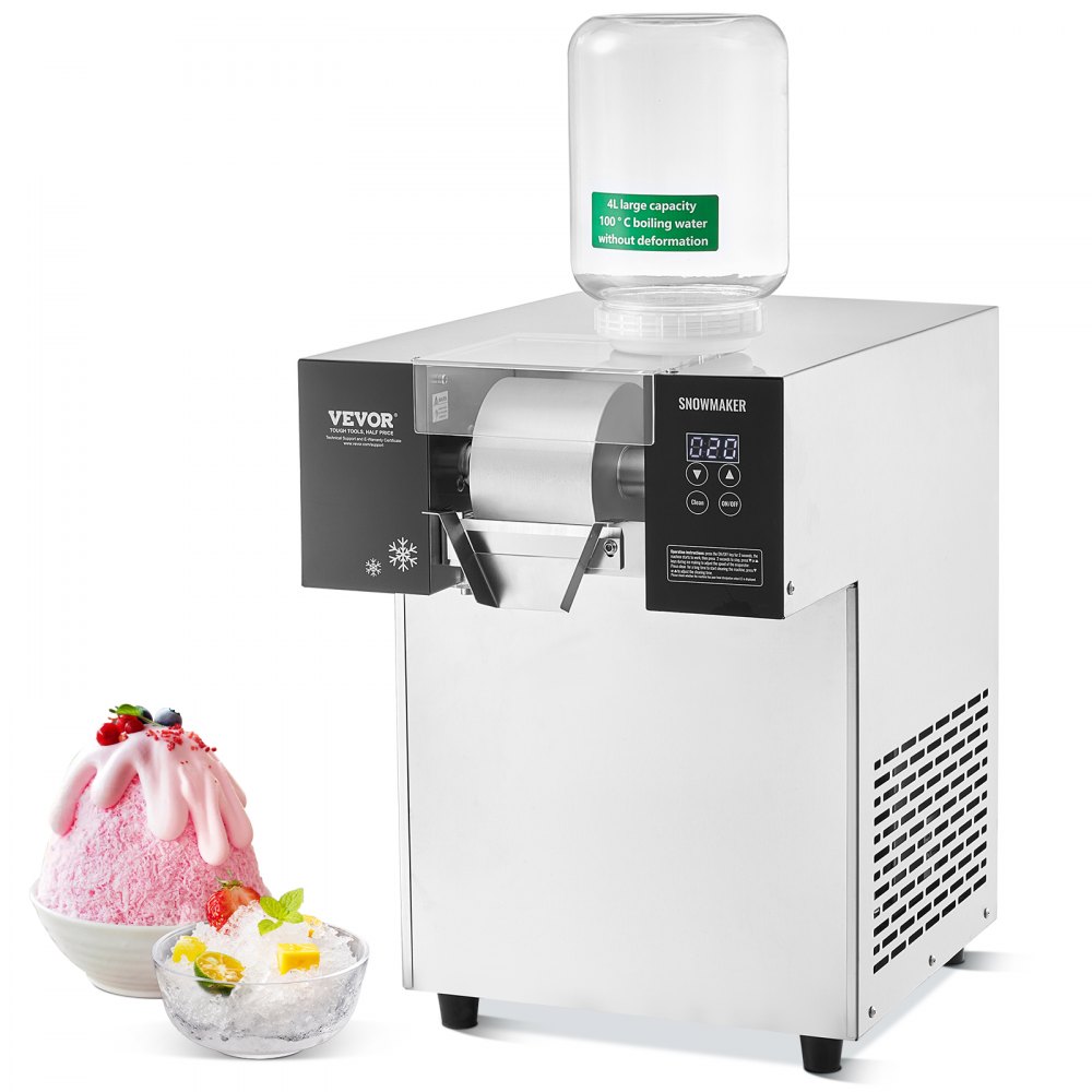 Máquina de hielo comercial VEVOR, 170 kg/24 h, máquina de hielo en copos de nieve, máquina de raspado de hielo de acero inoxidable, máquina eléctrica para hacer conos de nieve, sistema de refrigeración por aire para una rápida disipación del calor, para panaderías y cafeterías.