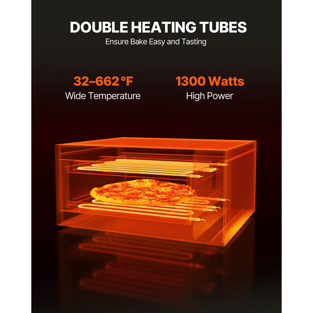 Horno de pizza comercial VEVOR de encimera, 14 pulgadas, de una sola capa, de acero inoxidable, eléctrico, con piedra y asa, multiusos para interiores, ideal para restaurantes, hogares y pretzels.