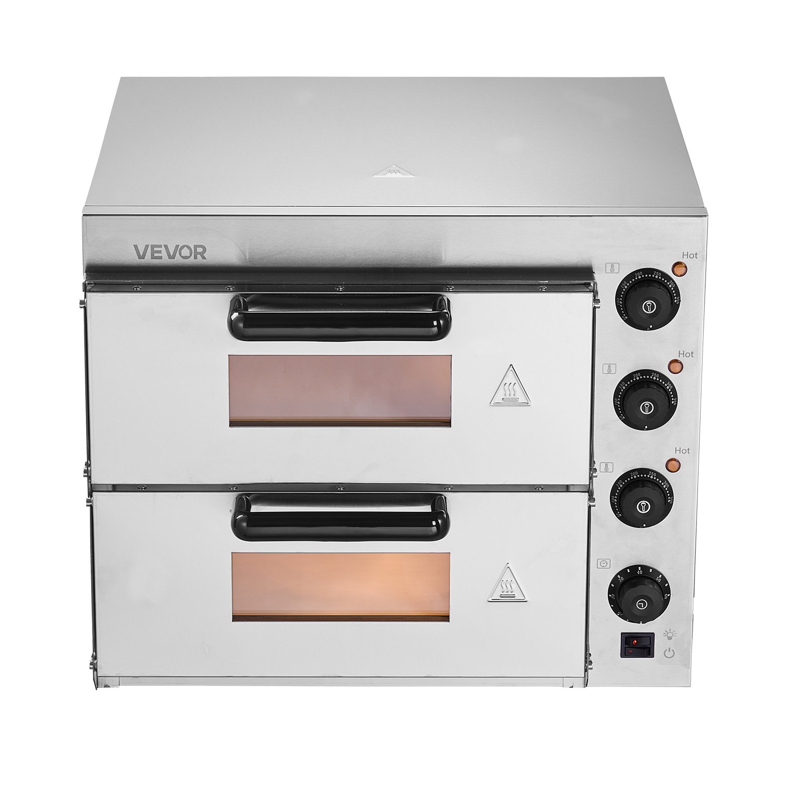 Horno de pizza comercial VEVOR de 16 pulgadas con dos niveles, horno eléctrico de acero inoxidable con piedra y asa, máquina multiusos para pizza de interior, ideal para restaurantes, hogares y pretzels horneados.