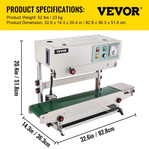 Máquina selladora de banda continua VEVOR Máquina selladora de banda Vertical Automática