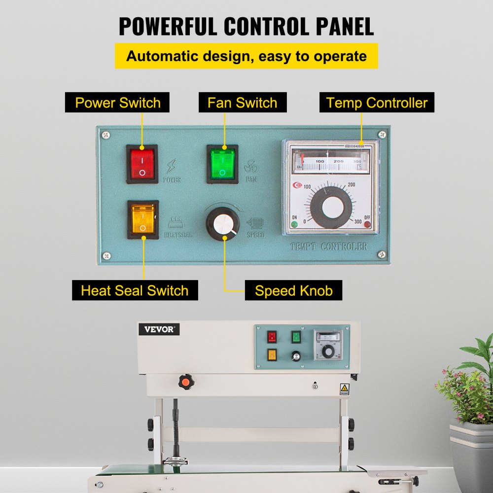 VEVOR Selladora de Bolsas Máquina selladora de banda continua Máquina selladora de banda Vertical Automática