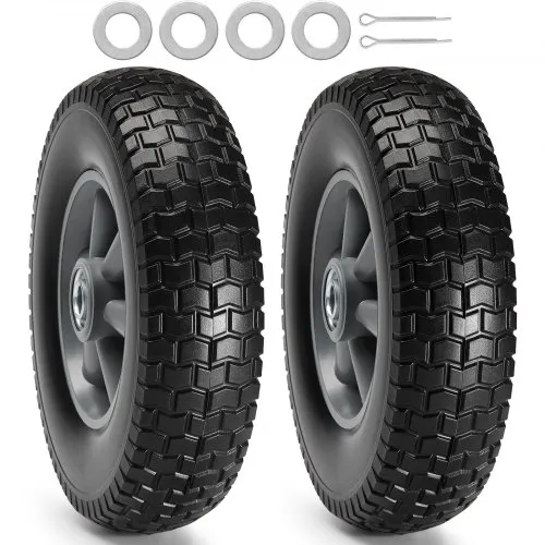 VEVOR Rueda de neumático sólido de PU Run-Flat, 10", paquete de 2, carga dinámica de 180 libras, carga estática de 220 libras, neumáticos y ruedas sin cámara para carretilla de mano, carrito utilitari