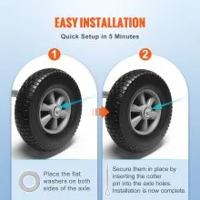 VEVOR Rueda de neumático sólido de PU Run-Flat, 10", paquete de 2, carga dinámica de 180 libras, carga estática de 220 libras, neumáticos y ruedas sin cámara para carretilla de mano, carrito utilitari