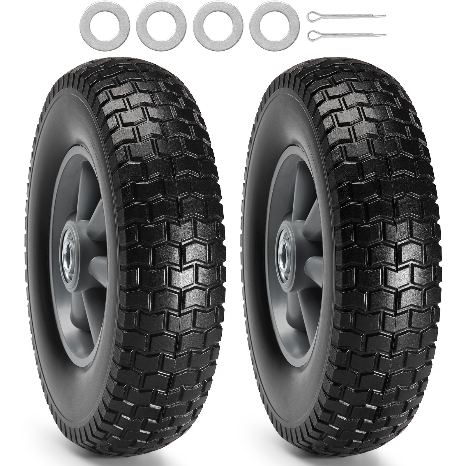 VEVOR Rueda de neumático sólido de PU Run-Flat, 10", paquete de 2, carga dinámica de 180 libras, carga estática de 220 libras, neumáticos y ruedas sin cámara para carretilla de mano, carrito utilitari