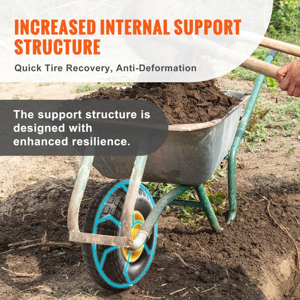 VEVOR Rueda de neumático sólido de PU Run-Flat, 10", paquete de 2, carga dinámica de 400 libras, carga estática de 450 libras, neumáticos y ruedas sin cámara para carretilla de mano, carrito utilitari