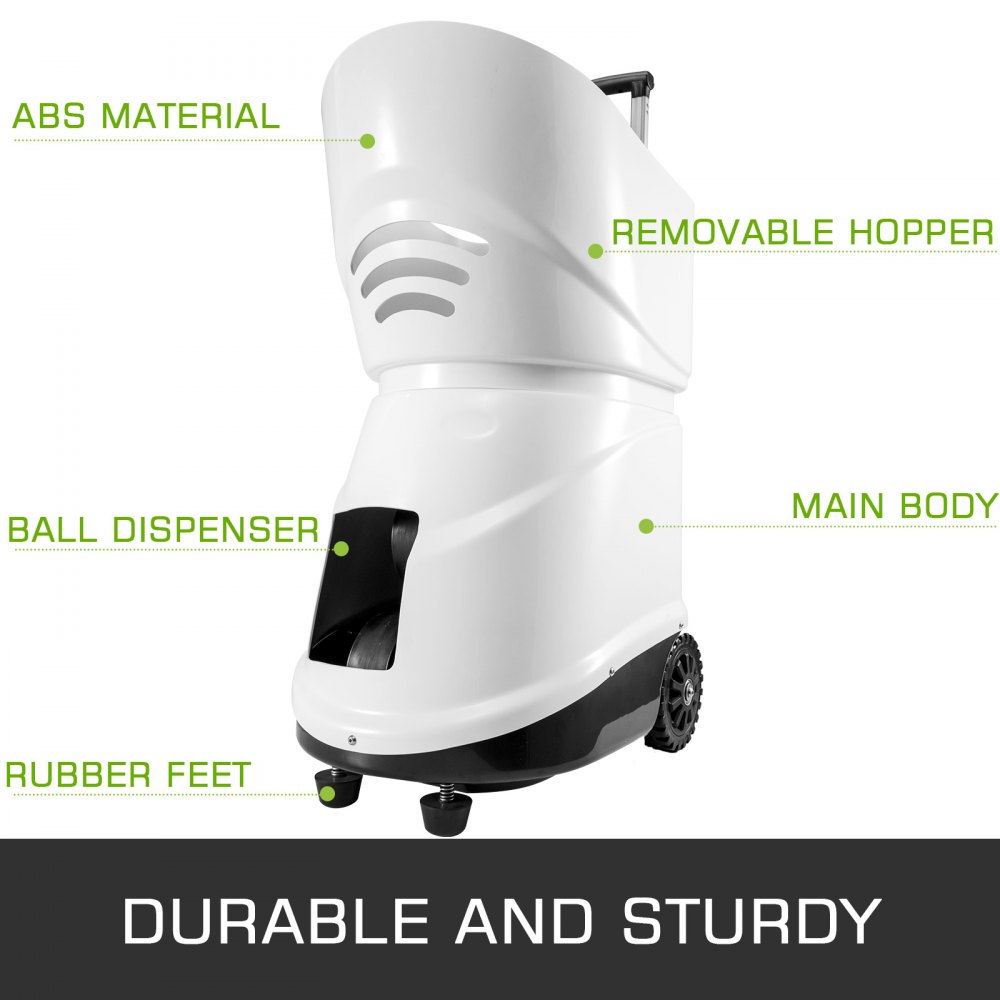 Máquina portátil de pelotas de tenis VEVOR—Recuento de control de aplicaciones—5 modos de salida—29 líneas de salida—Personalizado 1-20 puntos—Ajuste 20-140 km por hora—40 libras—Duración de 6 a 8 horas—Capacidad de 150 bolas