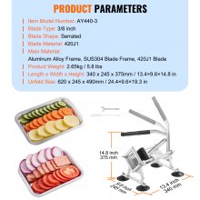 VEVOR Cortadora de verduras comercial, cortadora de frutas de 3/8 pulgadas, máquina cortadora de verduras de acero inoxidable y aleación de aluminio, cortadora manual con pies antideslizantes, para rábanos, cebollas, patatas, limones