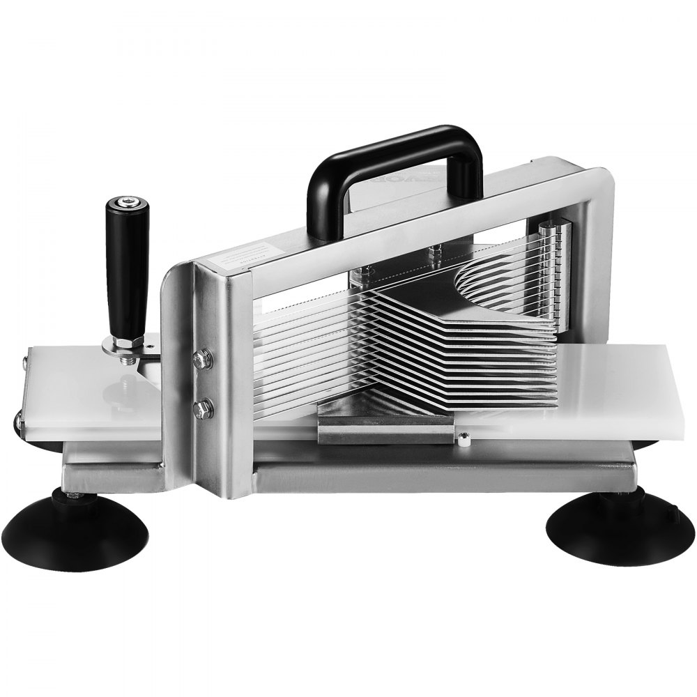 Cortadora de tomates comercial VEVOR de 1/4" + 3/8" + 3/16", de acero inoxidable, resistente, manual con base antideslizante, para cortar tomates, pepinos y plátanos.