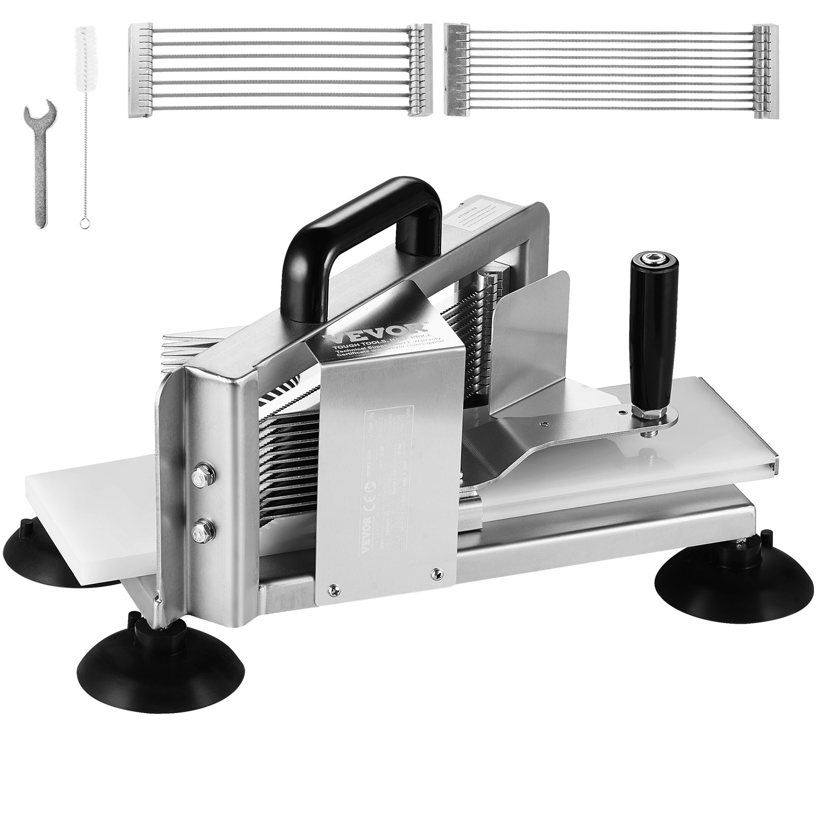 Cortadora de tomates comercial VEVOR de 1/4" + 3/8" + 3/16", de acero inoxidable, resistente, manual con base antideslizante, para cortar tomates, pepinos y plátanos.