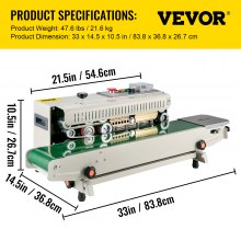 Sellador de banda continua VEVOR FR-770, sellador de banda automático con control de temperatura digital, (horizontal)