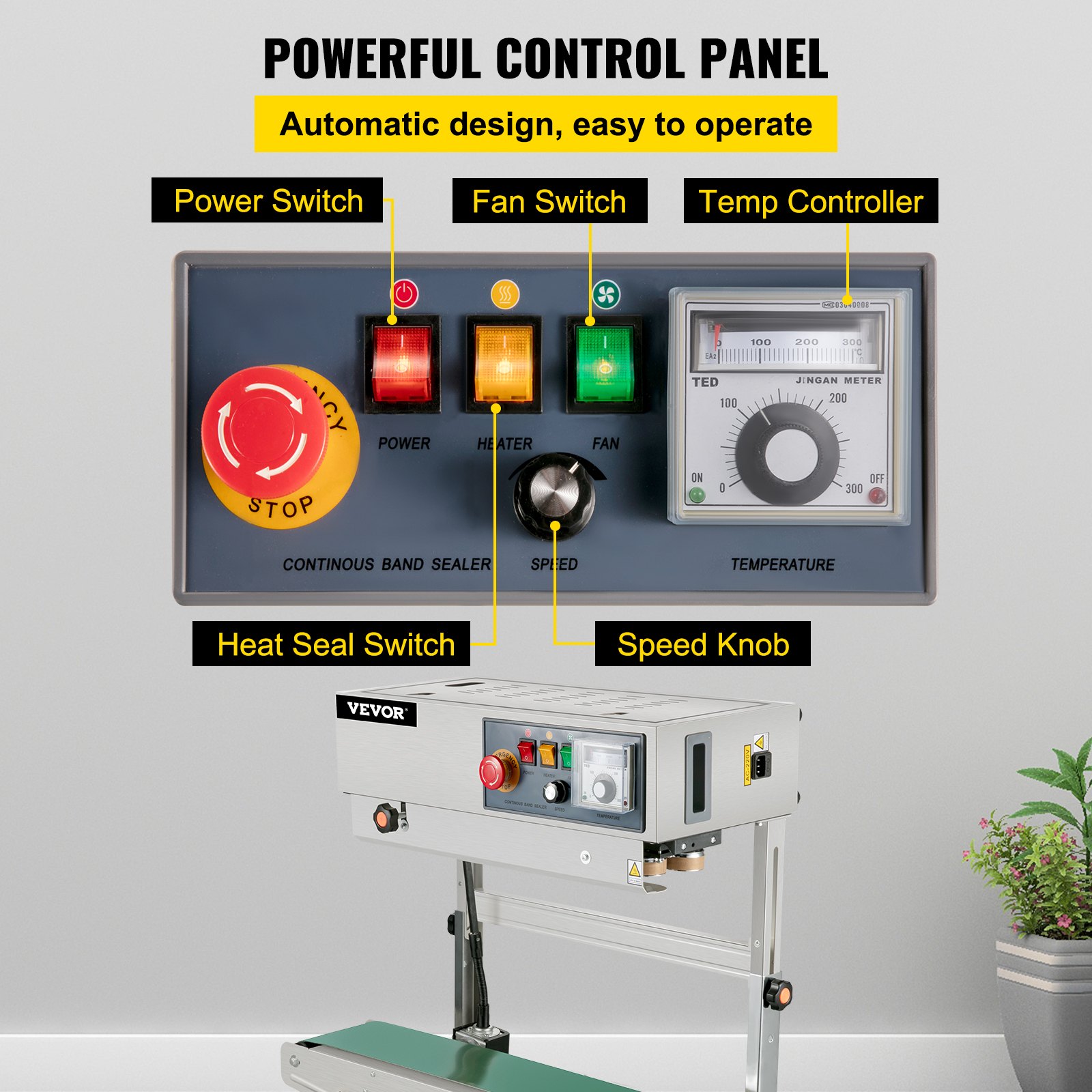 VEVOR FR-770 Sellador de Banda Continua, Sellador de Banda Automático con Control Digital de Temperatura, (Vertical)