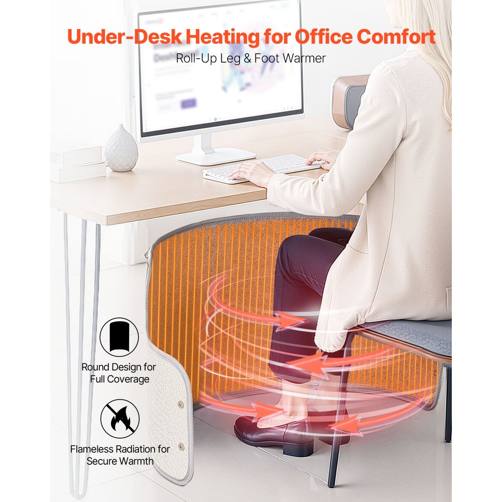 VEVOR - Calefactor portátil para debajo del escritorio, enrollable, para casa y oficina, con temporizador y seguro, silencioso para piernas y tobillos, con control táctil y remoto, almohadilla eléctrica redonda y protección contra sobrecalentamiento.