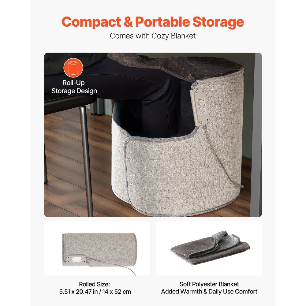 VEVOR - Calefactor portátil para debajo del escritorio, enrollable, para casa y oficina, con temporizador y seguro, silencioso para piernas y tobillos, con control táctil y remoto, almohadilla eléctrica redonda y protección contra sobrecalentamiento.