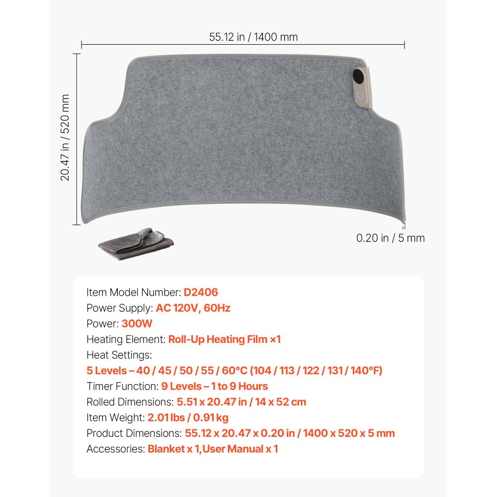 VEVOR - Calefactor portátil para debajo del escritorio, enrollable, para casa y oficina, con temporizador y seguro, silencioso para piernas y tobillos, con control táctil y remoto, almohadilla eléctrica redonda y protección contra sobrecalentamiento.