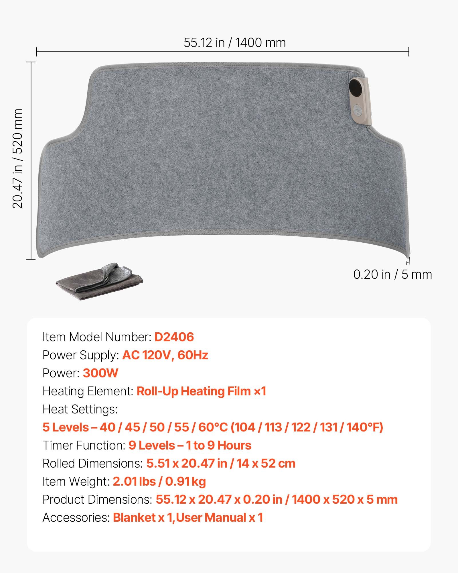 VEVOR - Calefactor portátil para debajo del escritorio, enrollable, para casa y oficina, con temporizador y seguro, silencioso para piernas y tobillos, con control táctil y remoto, almohadilla eléctrica redonda y protección contra sobrecalentamiento.