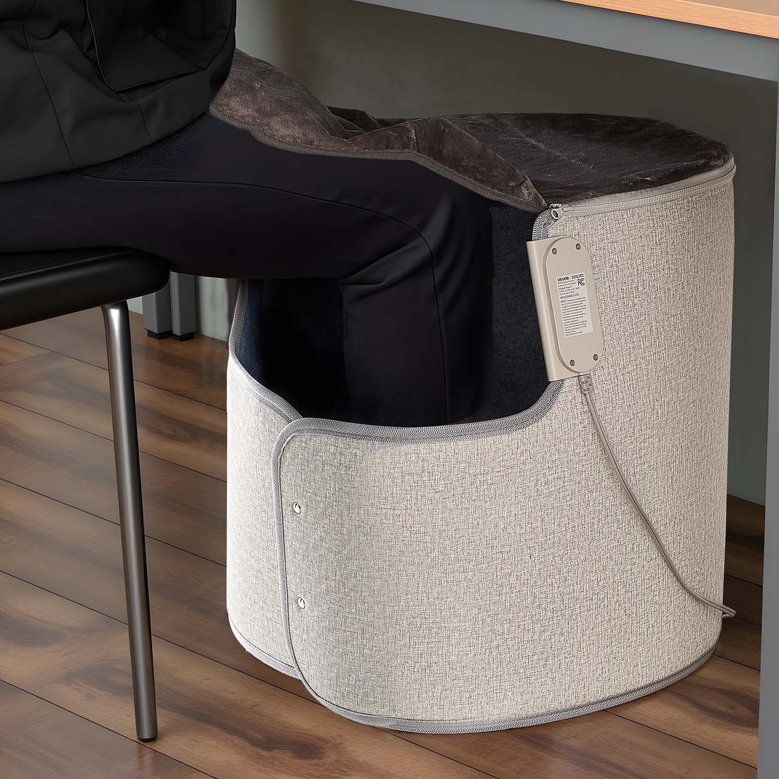 VEVOR - Calefactor portátil para debajo del escritorio, enrollable, para casa y oficina, con temporizador y seguro, silencioso para piernas y tobillos, con control táctil y remoto, almohadilla eléctrica redonda y protección contra sobrecalentamiento.