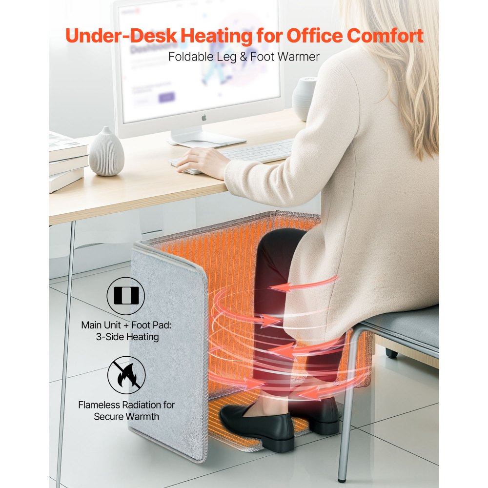 VEVOR - Calentador de pies portátil plegable para debajo del escritorio, con temporizador y seguridad, silencioso para piernas y tobillos, control táctil y remoto, almohadilla eléctrica personal para calentar pies de pared, protección contra sobrecalentamiento.