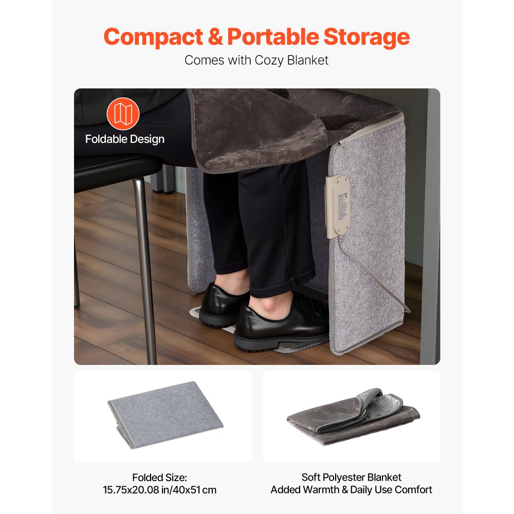 VEVOR - Calentador de pies portátil plegable para debajo del escritorio, con temporizador y seguridad, silencioso para piernas y tobillos, control táctil y remoto, almohadilla eléctrica personal para calentar pies de pared, protección contra sobrecalentamiento.
