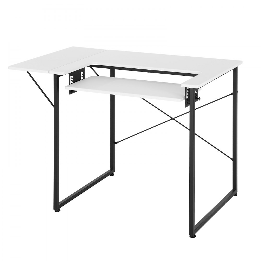 Mesa de costura VEVOR, mesa multiusos para máquina de coser con estante lateral plegable, estante ajustable, patas de acero, escritorio para computadora para el hogar, estudio de moda, estudio de arte, institución educativa, blanca
