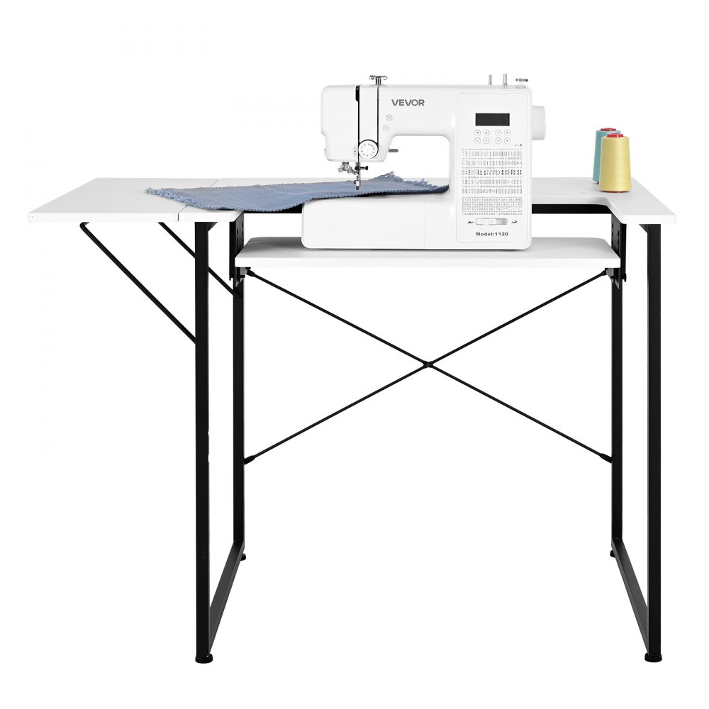Mesa de costura VEVOR, mesa multiusos para máquina de coser con estante lateral plegable, estante ajustable, patas de acero, escritorio para computadora para el hogar, estudio de moda, estudio de arte, institución educativa, blanca