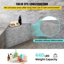 VEVOR Asiento de ducha para azulejos, 22.4 x 16 x 20 pulgadas, listo para azulejos, asiento de ducha, resistente al agua de fábrica y 100 % a prueba de fugas, asiento de esquina de ducha para azulejos, banco de ducha triangular de carga de 440 libras, gris