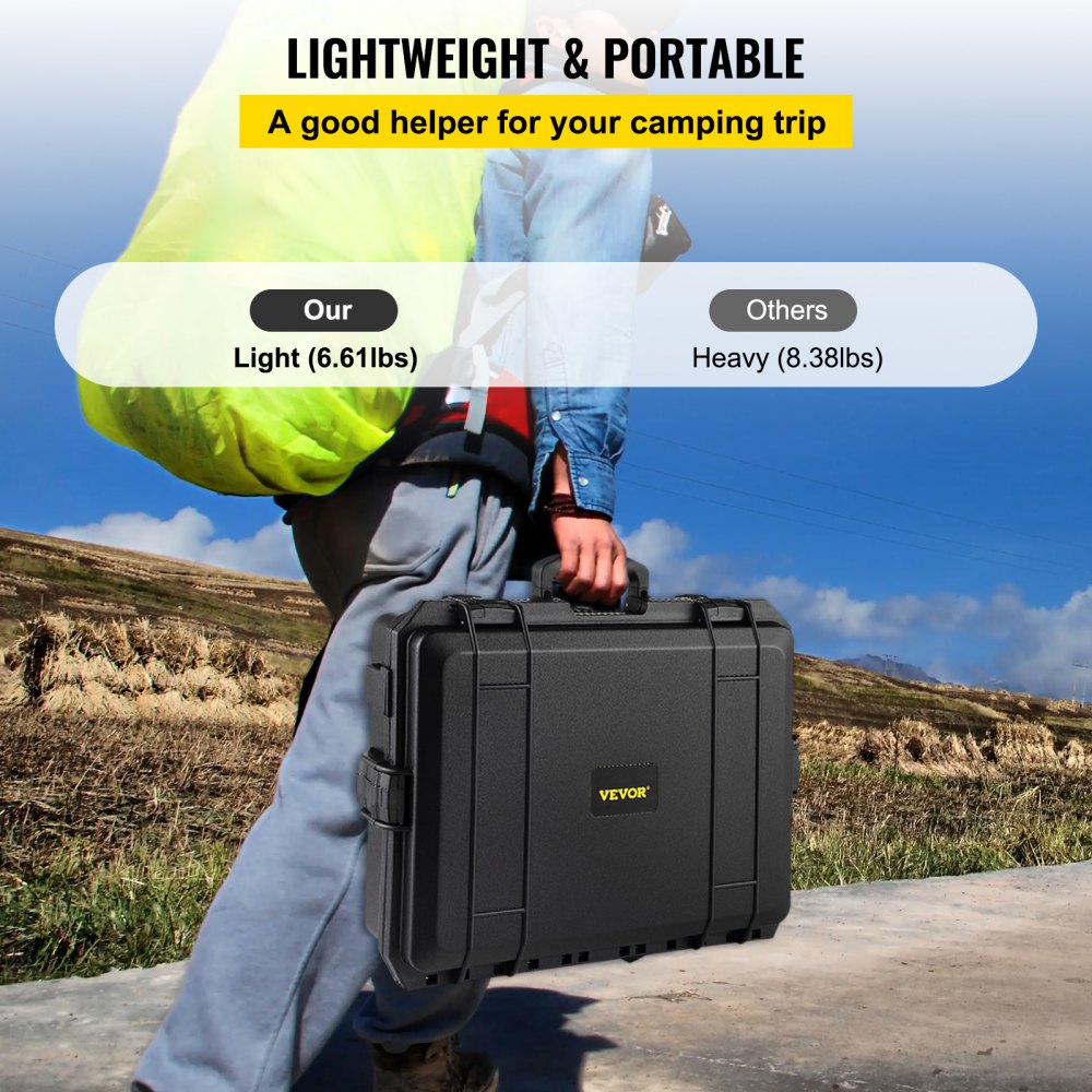 Estuche rígido impermeable VEVOR, 20 x 16 x 5 pulgadas, con espuma personalizable, estuche rígido protector portátil para cámara, a prueba de golpes para computadora portátil, pistola, cámara y más, negro