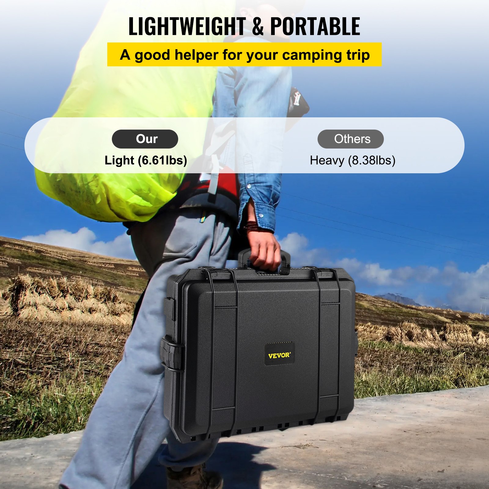 Estuche rígido impermeable VEVOR, 20 x 16 x 5 pulgadas, con espuma personalizable, estuche rígido protector portátil para cámara, a prueba de golpes para computadora portátil, pistola, cámara y más, negro
