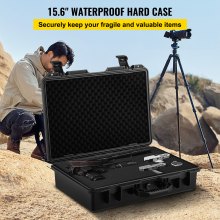 VEVOR Estuche rígido impermeable, 19 x 14 x 5 pulgadas, con espuma personalizable, estuche rígido protector portátil para cámara, a prueba de golpes para computadora portátil, pistola, cámara y más, negro